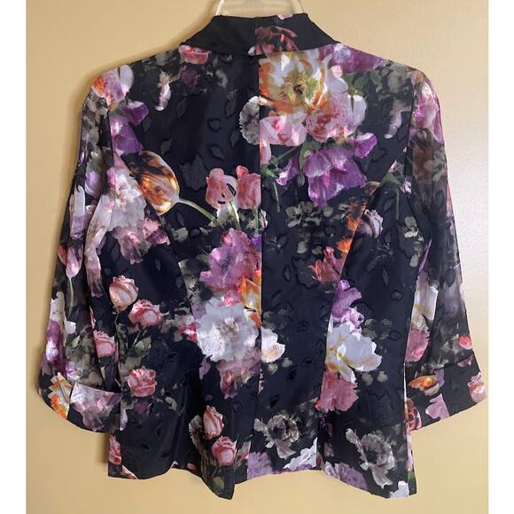 Alex Evenings Floral Print, Sheer 3/4 Length Sleeves, Formal Blazer Size Small - Picture 4 of 7